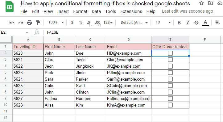 conditional formatting if box is checked google sheets