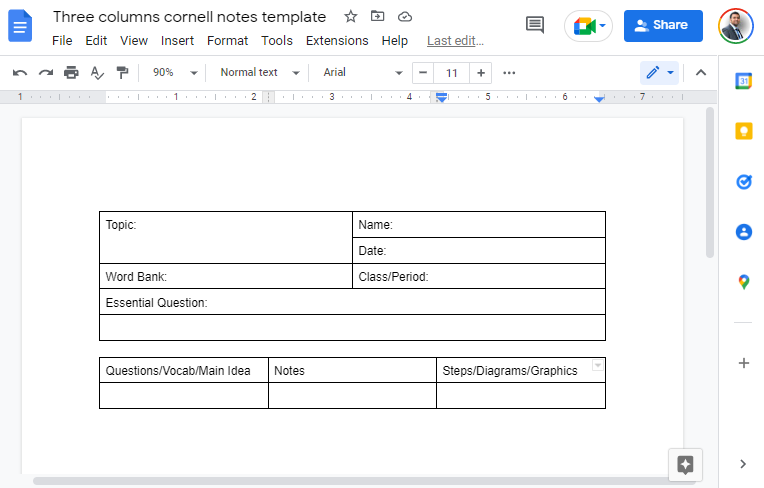cornell notes template google docs 19