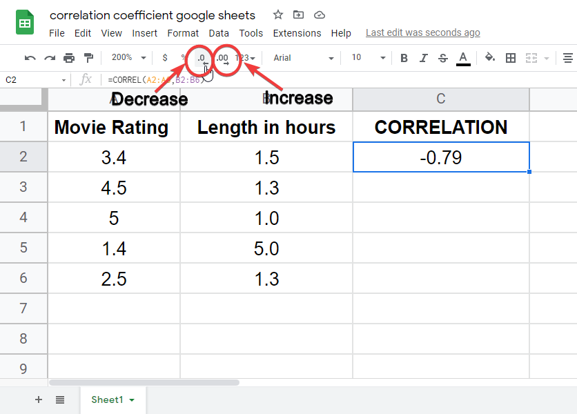correlation coefficient google sheets 6