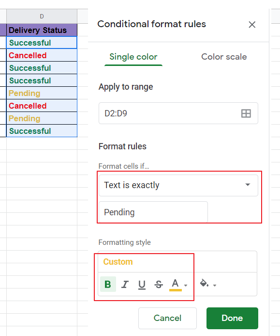 google sheets conditional formatting text color 9