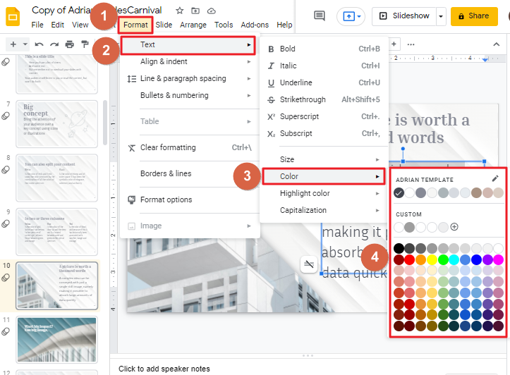 how to change color of text on google slides 7