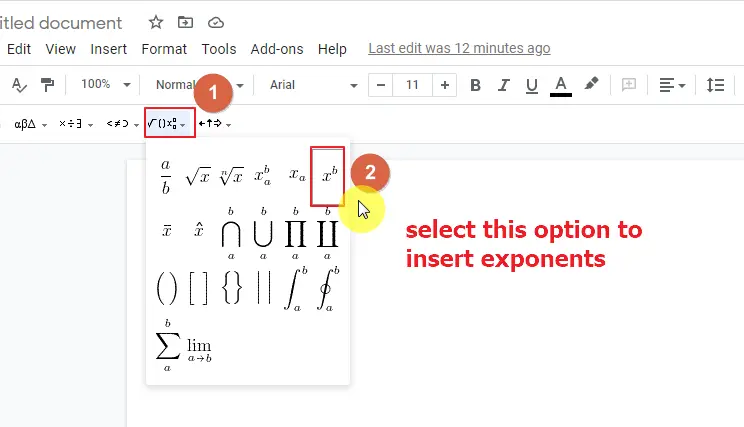 how to do exponents in google docs 5