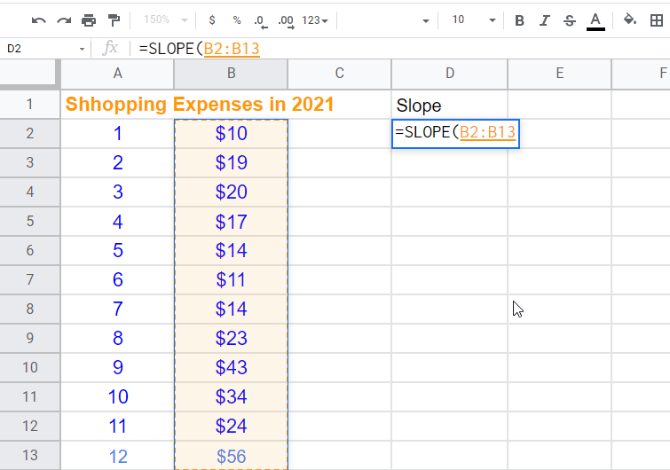 how to find slope on google sheets a.3