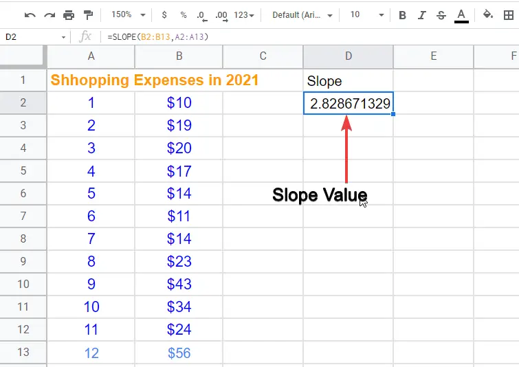 how to find slope on google sheets a.5