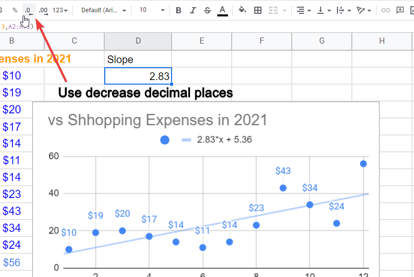 how to find slope on google sheets c.3
