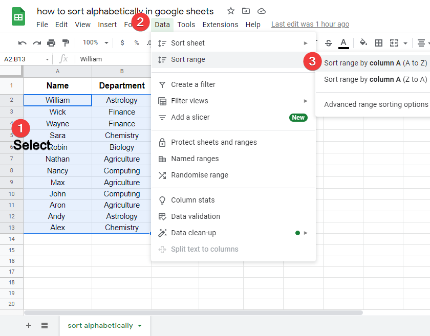 how to sort alphabetically in google sheets 3