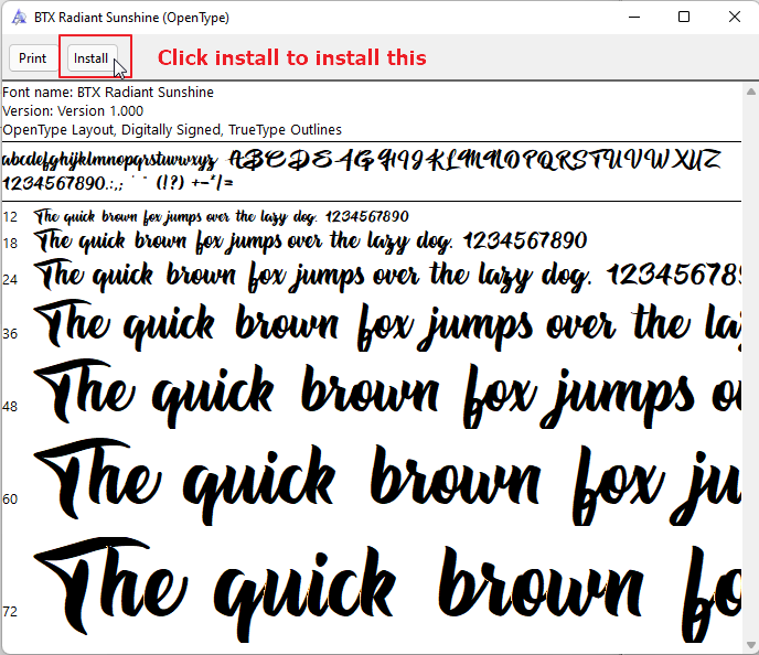 install font from opentype font directly