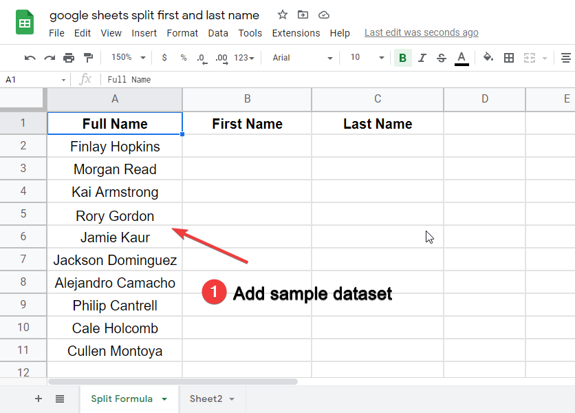 split first and last name in google sheets 1