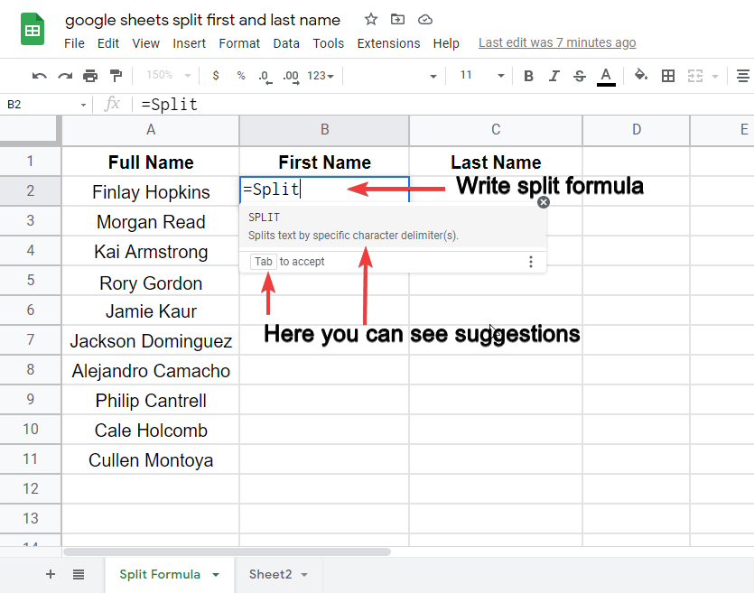 split first and last name in google sheets 2.0