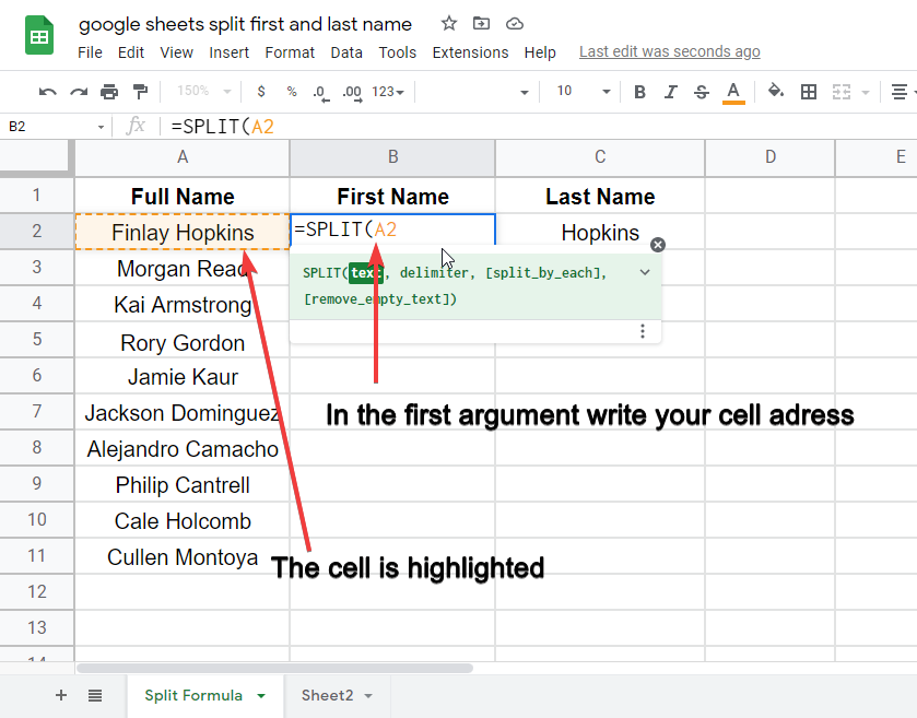 split first and last name in google sheets 2.1