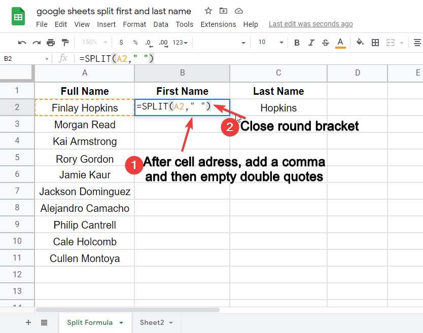 split first and last name in google sheets 2.2