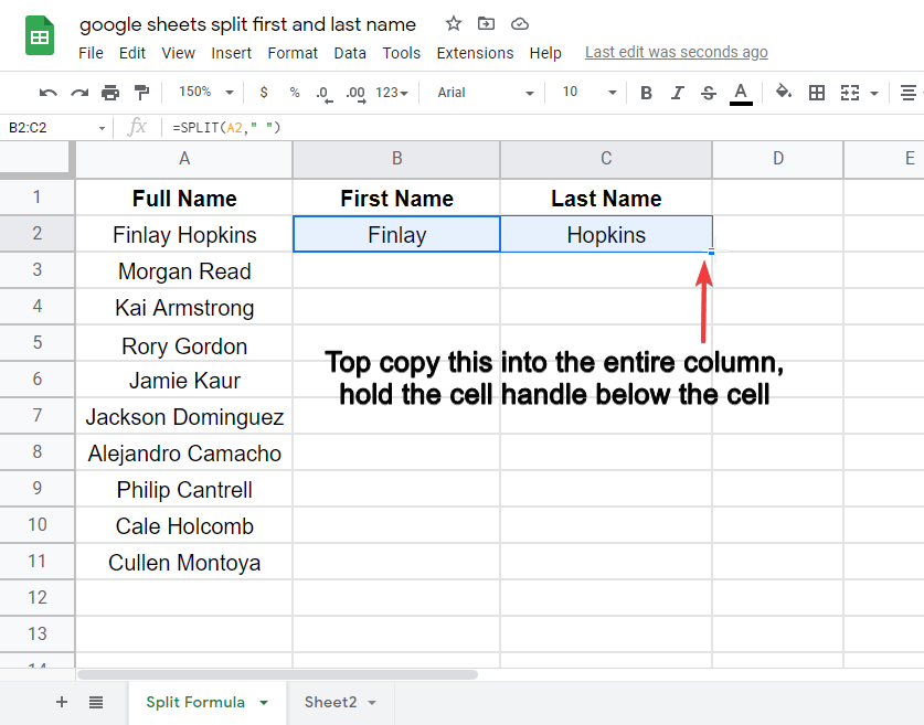 split first and last name in google sheets 3.1