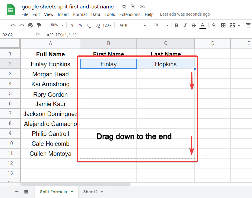 split first and last name in google sheets 3.2