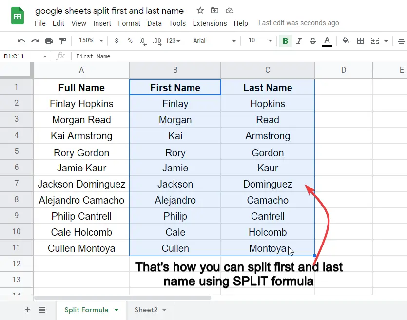 split first and last name in google sheets 3.3