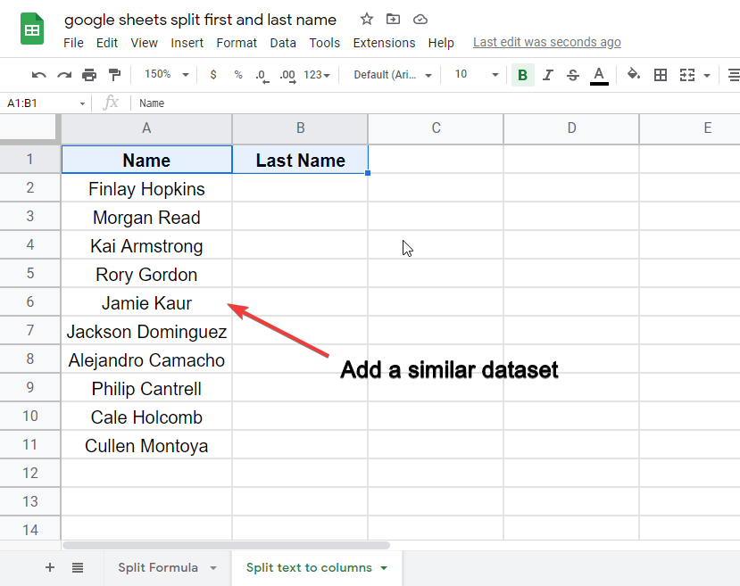 split first and last name in google sheets 4