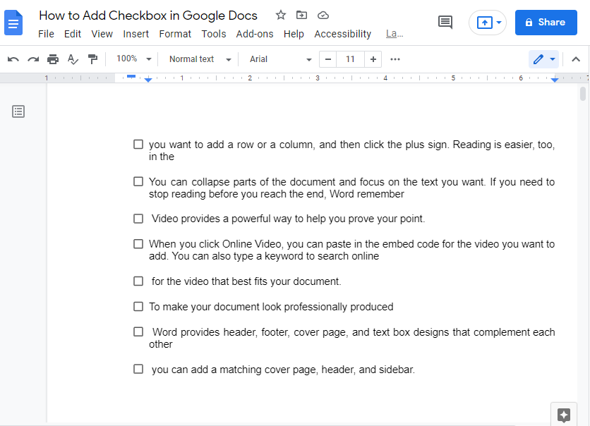 How to Add a Checkbox in Google Docs 4