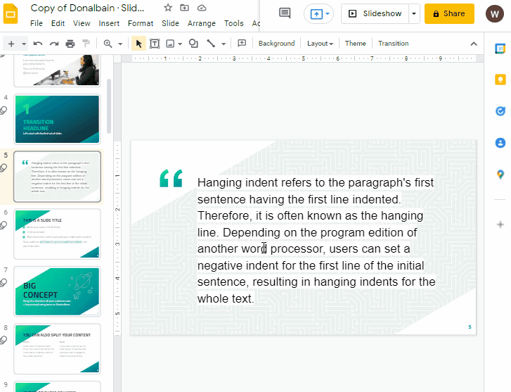 How to do hanging indent on google slides 2