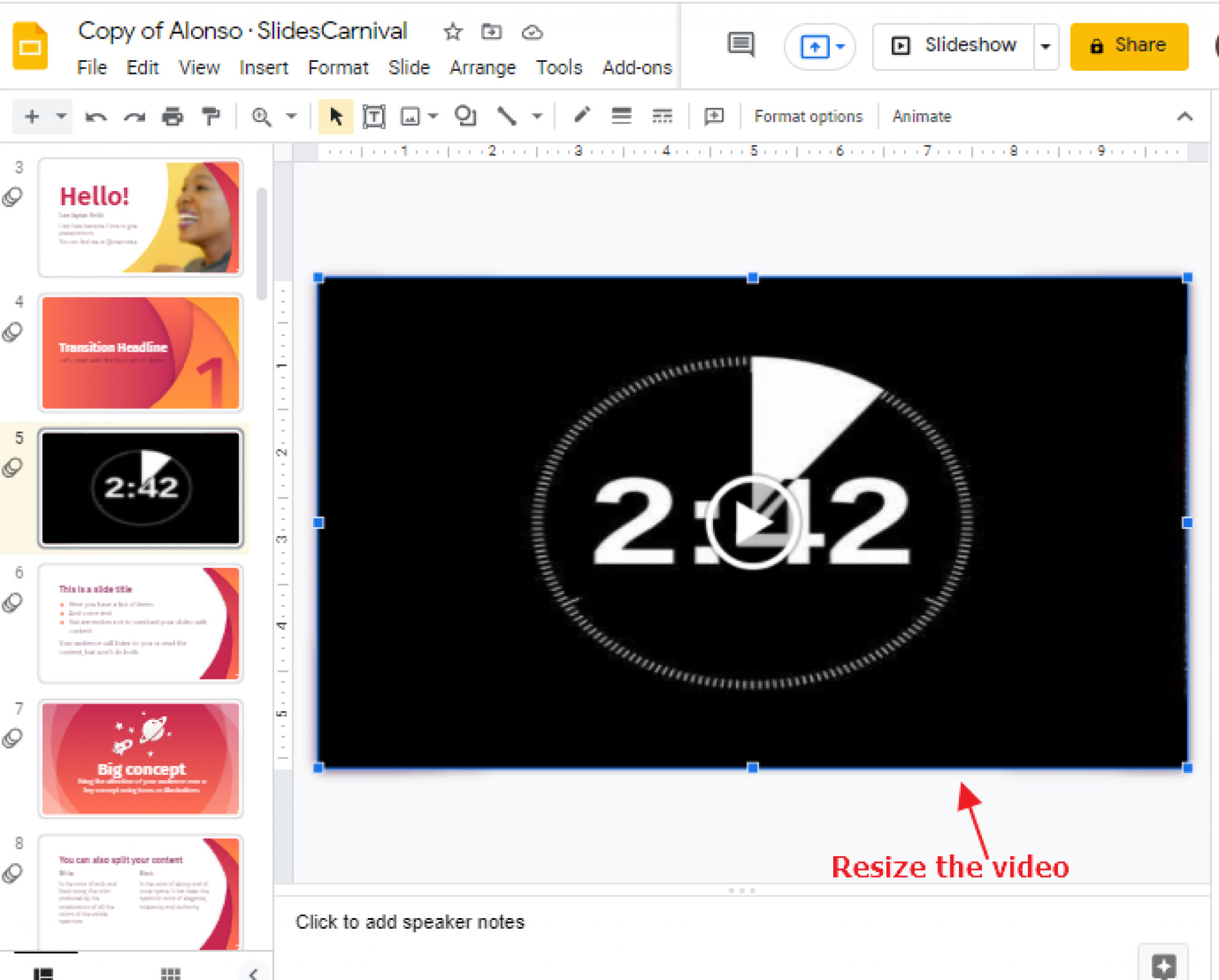google presentation slide timer