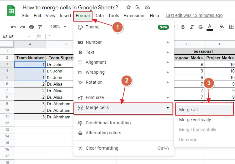 How to merge cells in Google Sheets 11