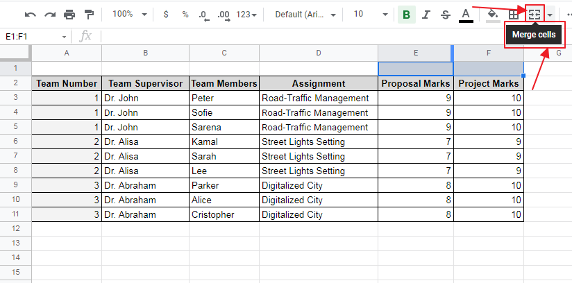 How to merge cells in Google Sheets 4