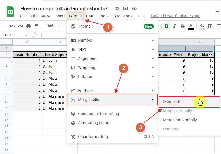 How to merge cells in Google Sheets 5