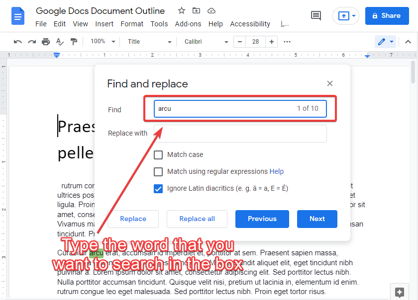 How to search for a word in google docs 3