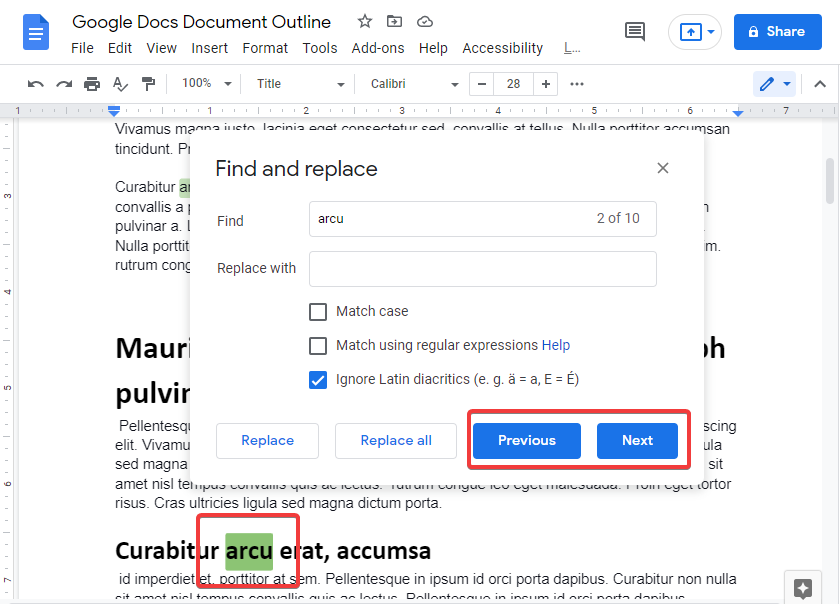 How to search for a word in google docs 4