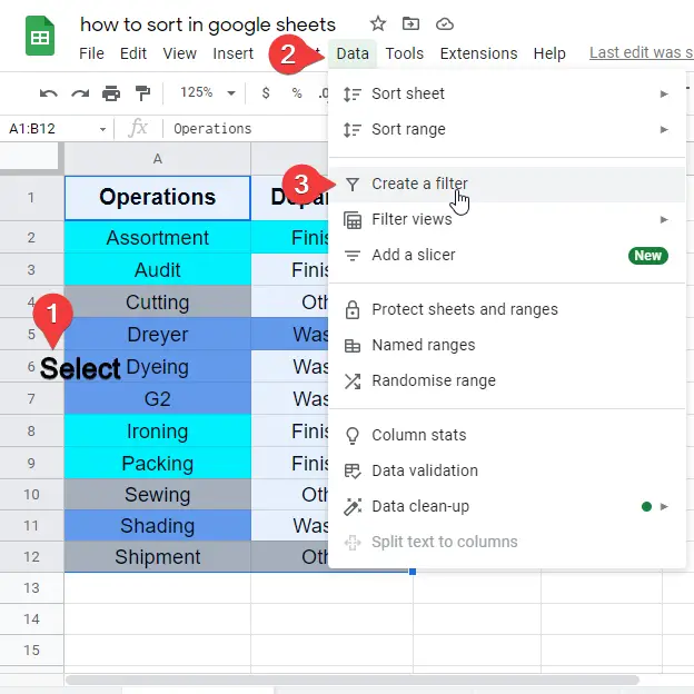 how to sort by color google sheets (cell color) 3