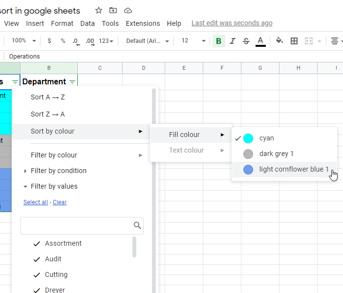 how to sort by color google sheets (cell color) 5