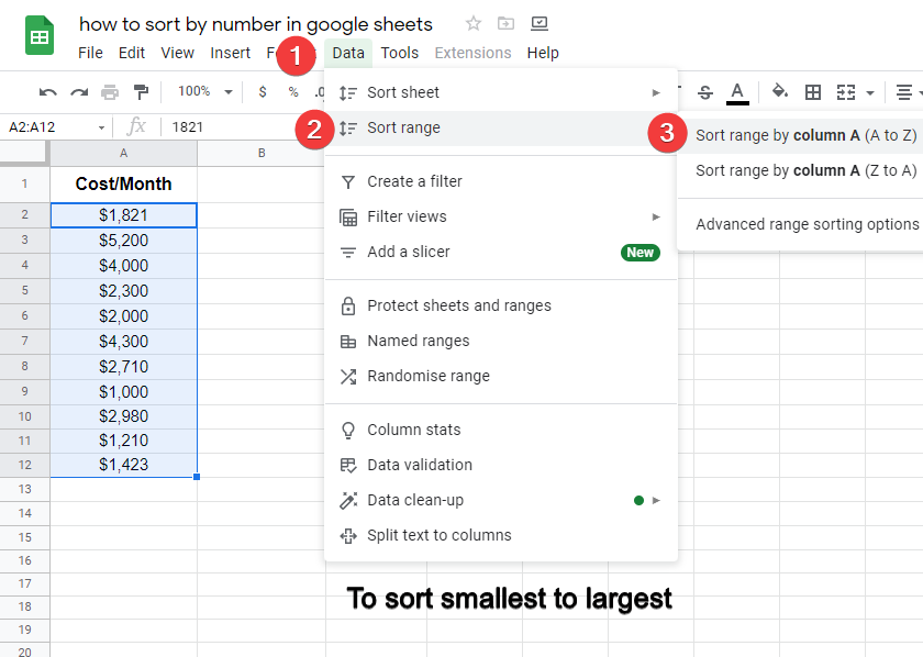 how to sort by number in google sheets 2