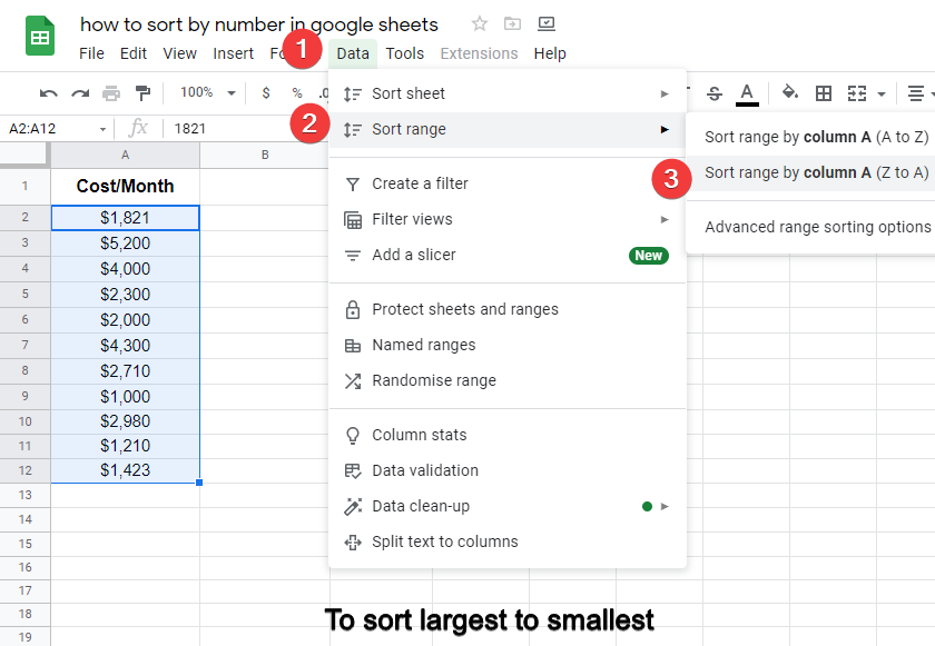 how to sort by number in google sheets 3