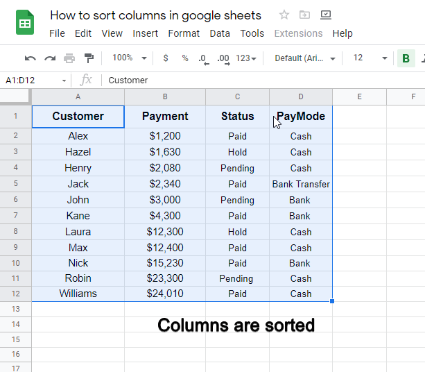 how to sort columns in google sheets 6