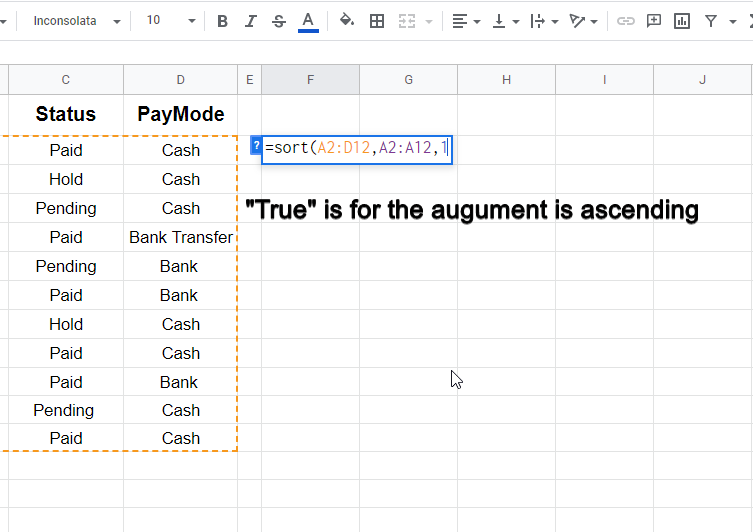 how to sort columns in google sheets f2.3