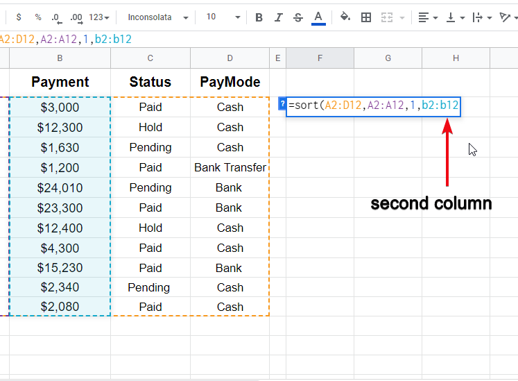 how to sort columns in google sheets f2.4