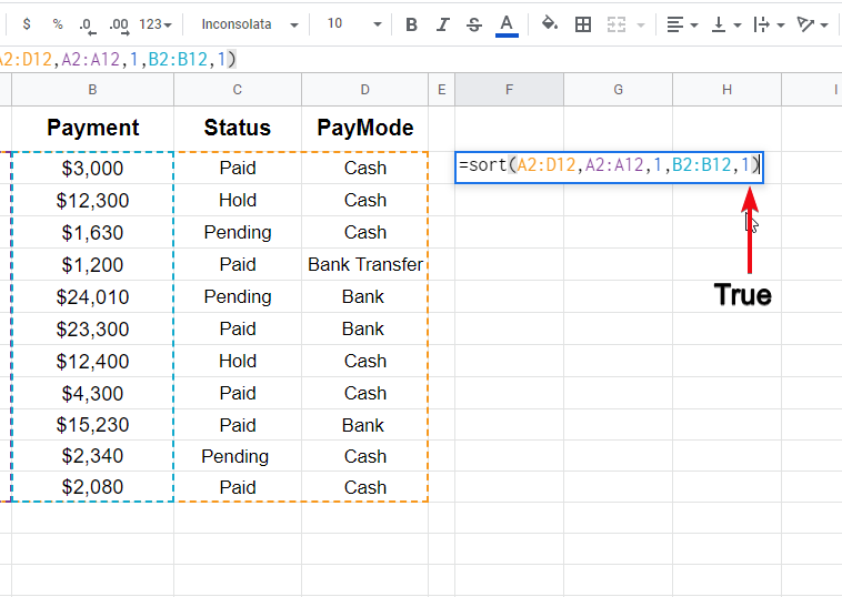 how to sort columns in google sheets f2.5