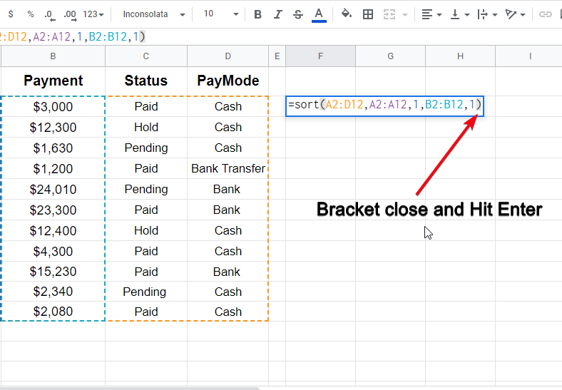 how to sort columns in google sheets f2.6