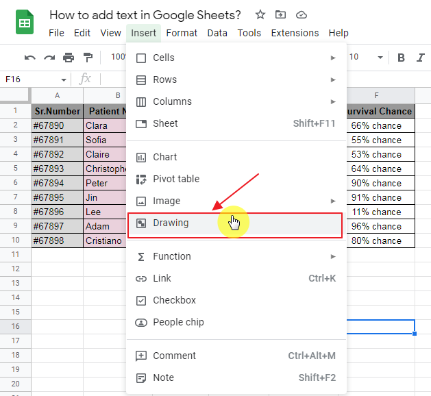How to add text in Google Sheets 9