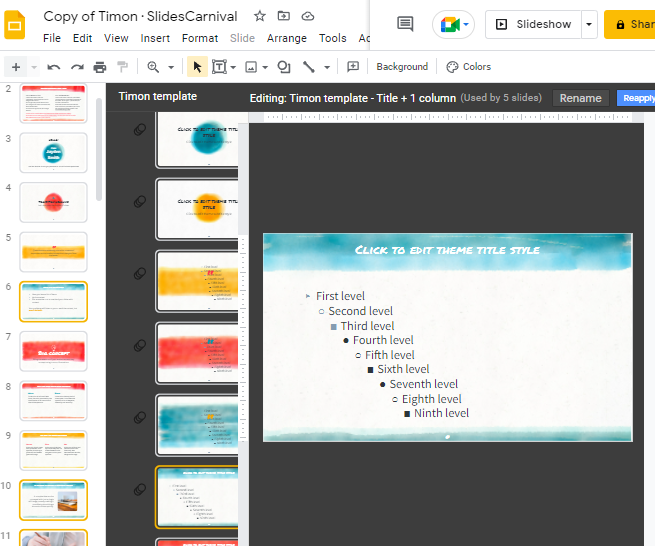 How to change theme colors in google slides 36