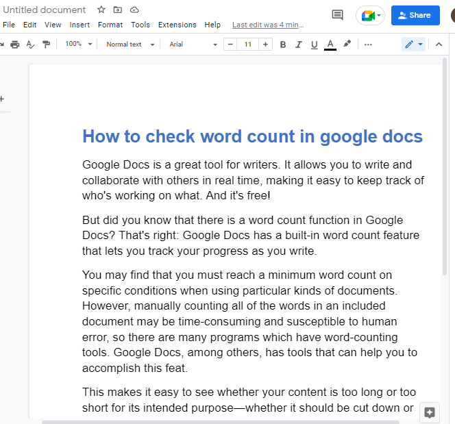 How to check word count in google docs 1