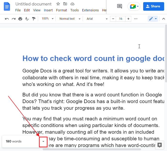 How to check word count in google docs 13