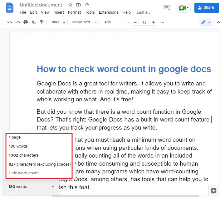 How to check word count in google docs 14