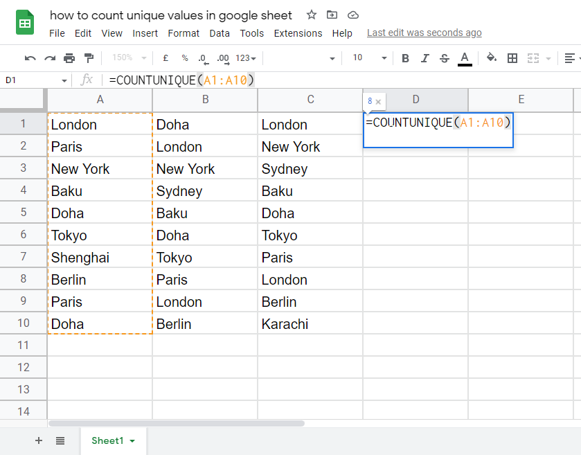 How to count unique values in google sheets 2