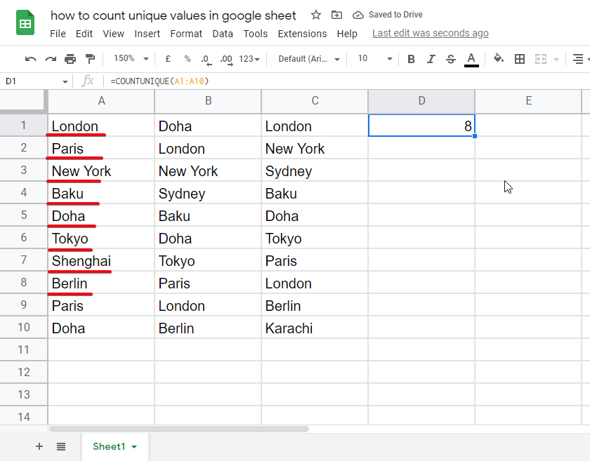 How to count unique values in google sheets 3