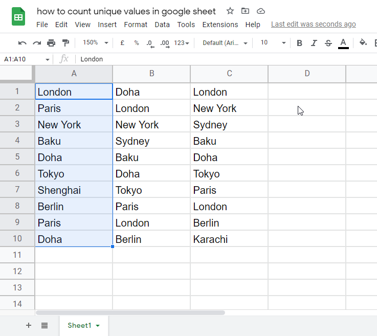 How to count unique values in google sheets 4