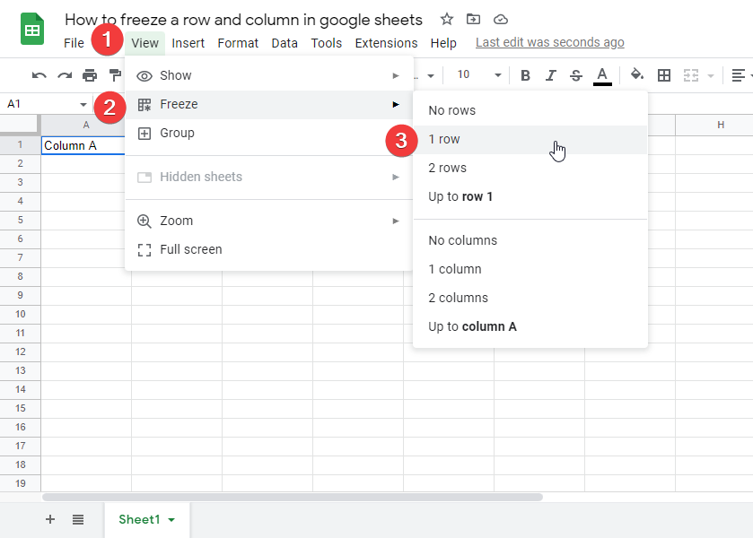 How to freeze a row and column in google sheets 1