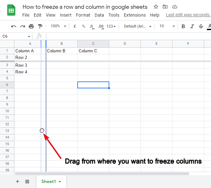How to freeze a row and column in google sheets 13