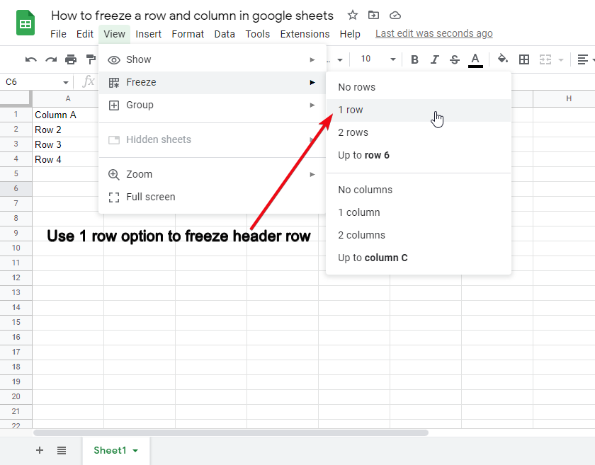 How to freeze a row and column in google sheets 14