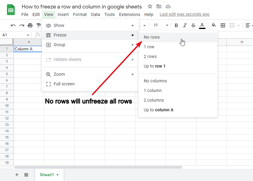 How to freeze a row and column in google sheets 2