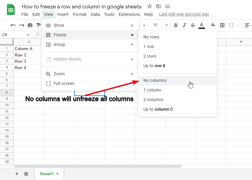 How to freeze a row and column in google sheets 20