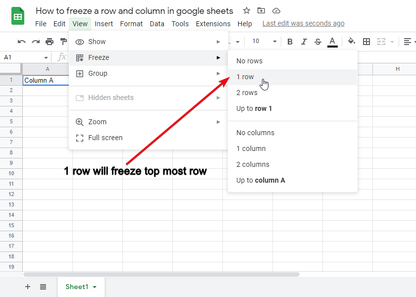 How to freeze a row and column in google sheets 3